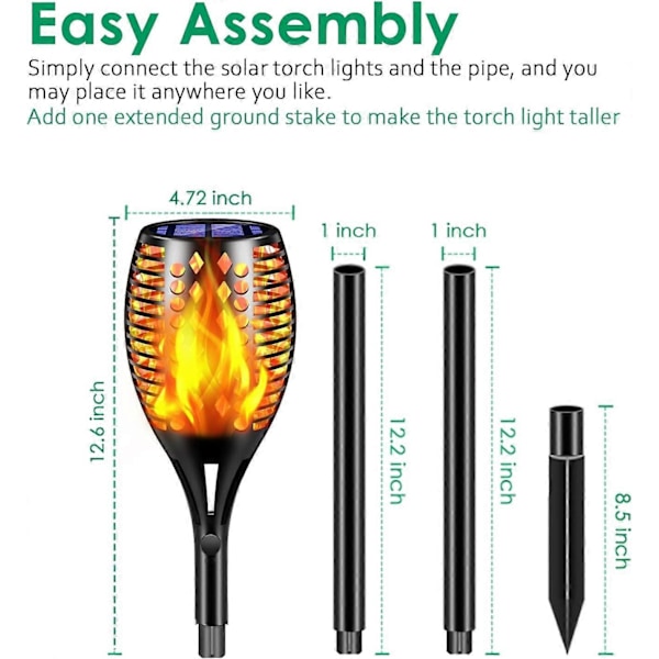 Tomcare Solcellslampor, 43 tum vibrerande flammor 96 LED fackellampor (FMY)