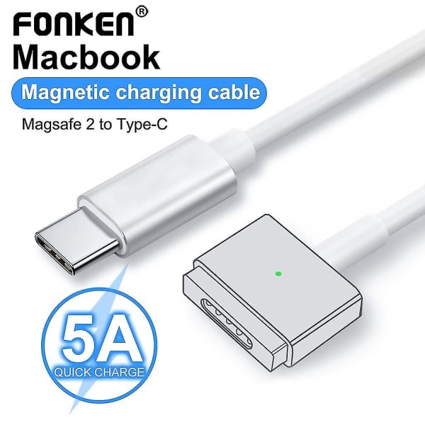 Fonken USB-C Hun til Magsafe 2 Opladningskabeladapter til Macbook Pro Air 100W Oplader Strømadapter 1,8m (FMY) white