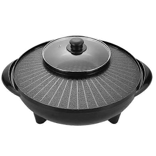 Elektrisk Grill och Varm Gryta 2 i 1 Bärbar Köksutrustning Rund Multifunktionell Koreansk BBQ för Familj Inomhus Picknick Camping Utomhus (FMY) 34cm
