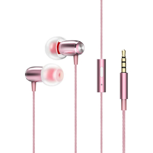 Universal 3,5 mm metalltråds in-ear-hodetelefoner med tung bass og kabelkontrollert mikrofon (FMY) Rose Golden