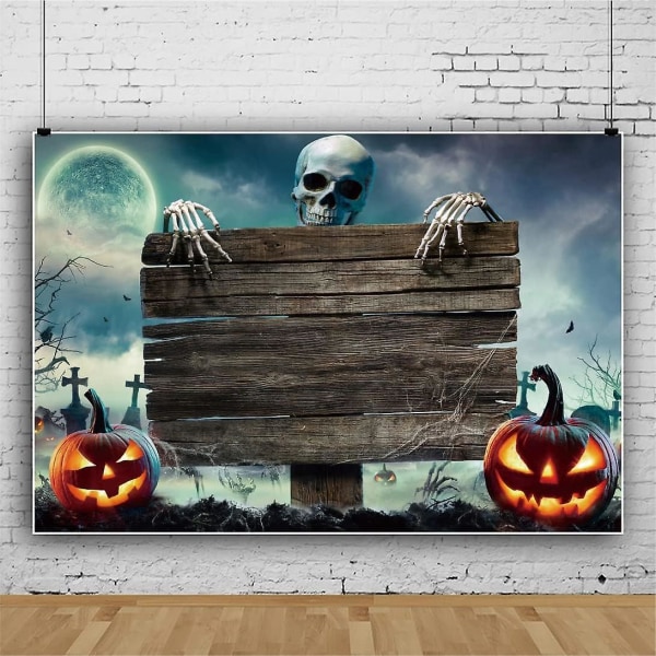 5x3ft Vinyl Pelottava Halloween-Valokuvaustausta Pelottava Luuranko Kurpitsa Lyhty Maalaismainen Puinen Tausta Kauhu Haamu Yöjuhla (FMY)