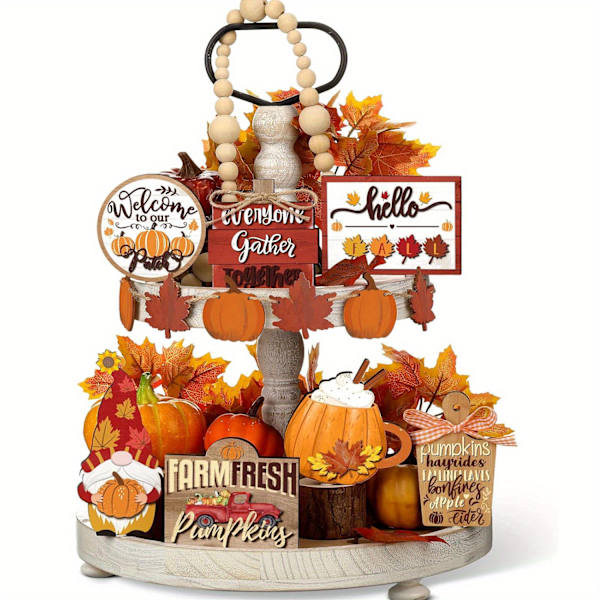 Sæt med 15 græskar Maple træpynt efterårsfunktioner tekop pynt efterårsgræskar Thanksgiving høst symbol træmøbler dekoration (FMY) Multi Color