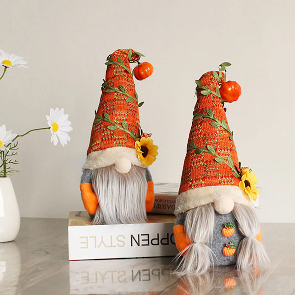 Syksyn kääpiökurpitsa vaahtera auringonkukka sadonkorjuu syksy elf kääpiö plussinen kasvoton nukke koristeet kotiin jouluun kiitospäivään (FMY) Orange