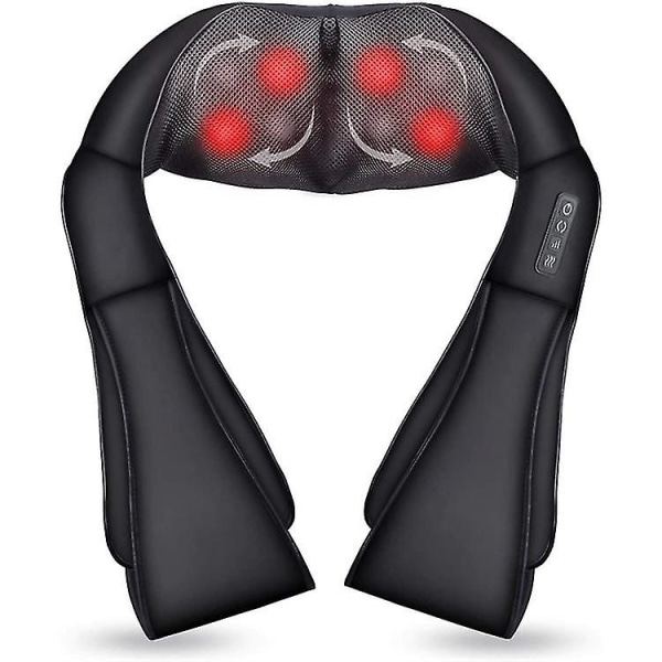 Shiatsu nack- och ryggmassageapparat med lugnande värme, elektrisk Deep Tissue 3d Knådande massagekudde (FMY) Black