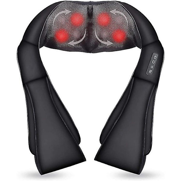 Shiatsu Nack- och Ryggmassager med Lugnande Värme, Elektrisk Djupvävnads 3D Knådande Massagekudde (FMY) Black