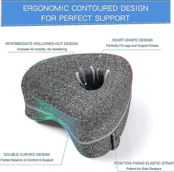 Benpude, Ergonomiske Side Sovende Puder, Memory Foam Knæpude Med Rem Til Side Sovende, Benstøttepude (FMY) Grey