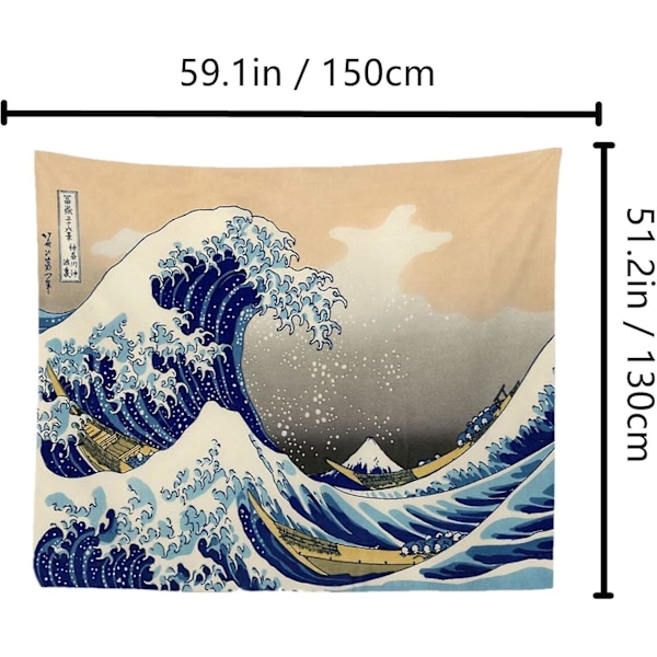 Japansk Ukiyo-e Tapet Væghængning Stor Bølge Kanagawa Vægtapet Kunst Hjem Decor Til Stue Soveværelse Sengeside Kollegium (51.2 X 59.1 Tommer (FMY)