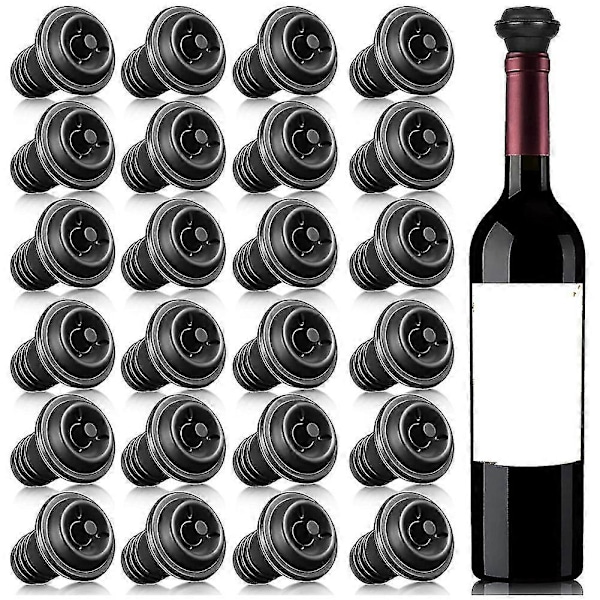 24 Stykker Vinstoppekorker, Gjenbrukbare Vakuumvinstopper, Vakuumpumpe for Vin, Gjenbrukbar Vinbesparer (FMY) Black