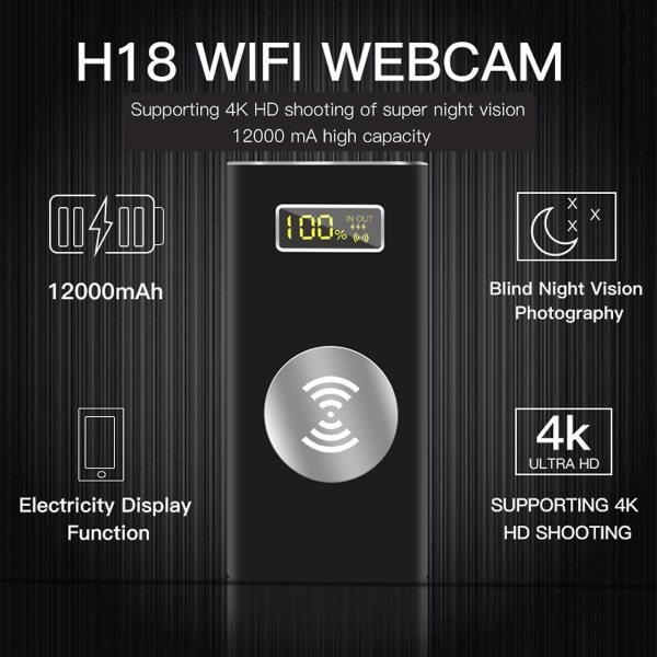 Bärbar lättvikts 12000mah trådlös power med för HD-säkerhetskamera Powerbank för Android/ios-enheter (FMY) 64G