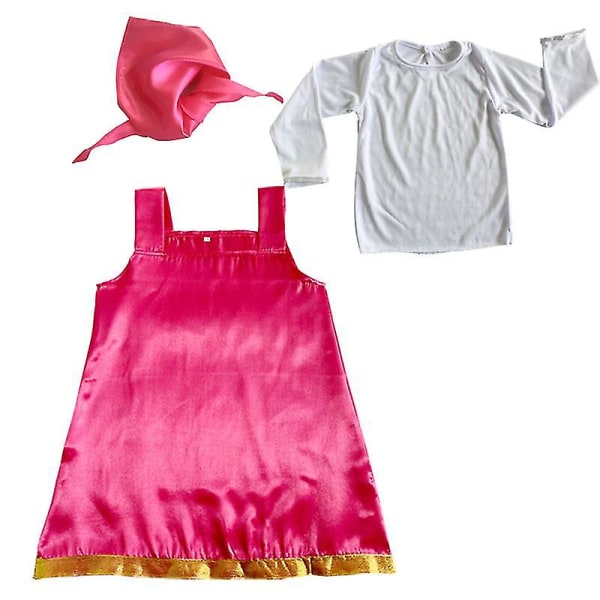 Tegneserie Halloween Masha Cosplay Kostume Outfit til Piger Rosa Kjole T-shirt Hovedtørklæde Cosplay Tegneserie Skørtesæt (FMY) 3T (110)
