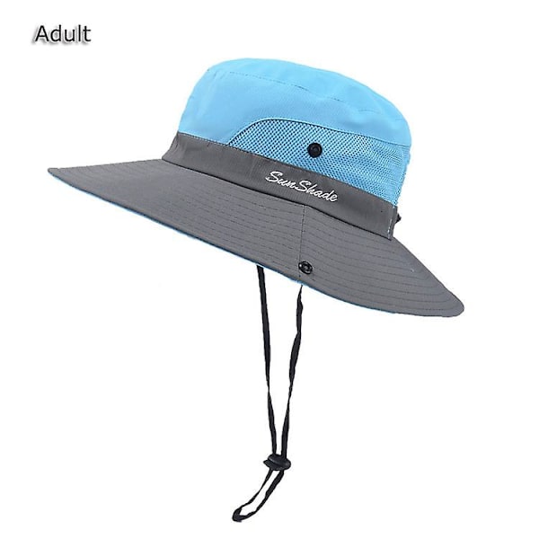 Fiskehatt Sol UV-skydd UPF 50+ Solhatt Hink Sommar Herrar Damer Stor Bred Brätte Bob Vandring Utomhushattar Med Kedjesnöre Blå  (FMY)