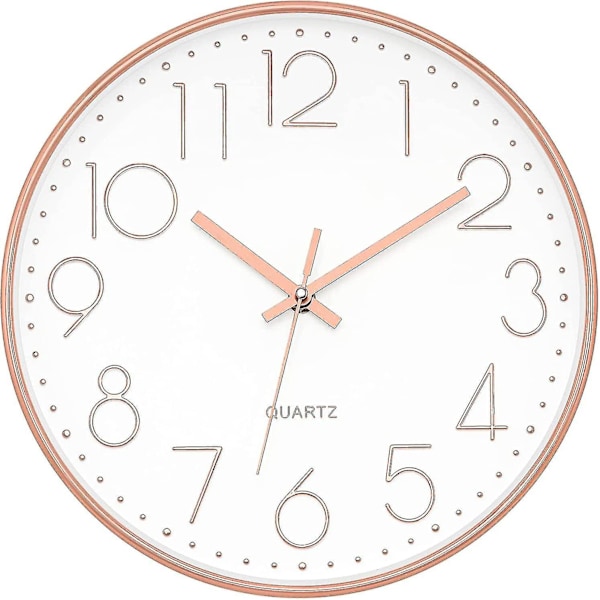 Wall Clock, Modern Rose Gold 12 Inch Silent Non-ticking Round Decorative  (FMY)