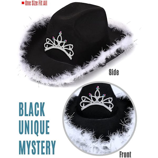 Vaaleanpunainen cowboy-hattu naisille, jossa paljetteja ja tiara, rodeojuhlat, sydän (FMY) Black