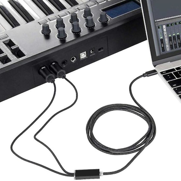 MIDI till USB-C Typ C-kabel USB MIDI-konverterare med indikatorlampa för elektronisk dator (FMY) black