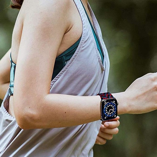 Apple Watch -rannekkeen kanssa yhteensopivat nylon Joustava nylon elastinen urheiluhihna, yhteensopiva - [punainen naamiointi] Koko 42/44mm S (FMY)