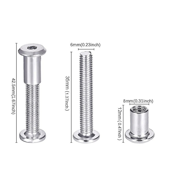 Furniture Connection Screws 6pcs Møbelsamlingsskruer Med M6 Bolt 304 Rustfrit Stål Connection Screws  M6 X 35mm  (FMY)
