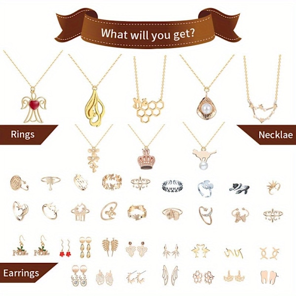1 joukko joulukoruja adventtikalenteri kaulakoru renkaat korvakorut laskurikalenteri jouluun ja uuteen vuoteen lahjaksi (FMY) 24 pcs-set