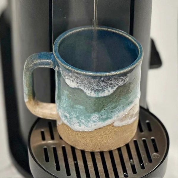Paw Print Ocean Shoreline Keramik Kop Kaffekop Håndlavet Bølge Mønster Te Kop 11oz/15oz Havskum (FMY) L A
