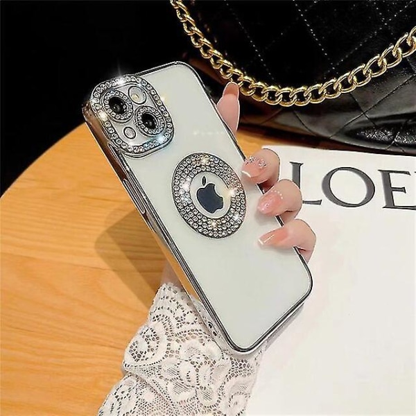 För Iphone 14 Pro Max Luxury Plating Flash Diamond Silikon Phone case För Iphone 11 12 13 14 Plus Hollow Out Rhinestone Cover (FMY) Silver Plating Case For iPhone 11