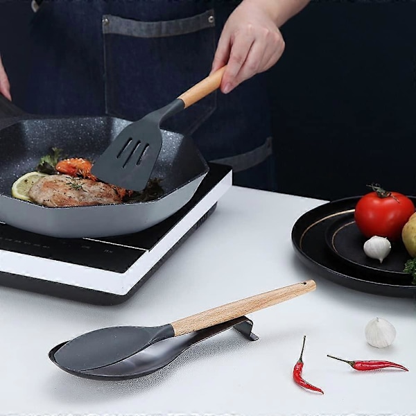 Mat Skeholder, Skeholder i rustfrit stål til komfur, køkkenredskabsholder til øser, tænger, spatler, komfurskeholder, grydelågsholder (FMY) Black