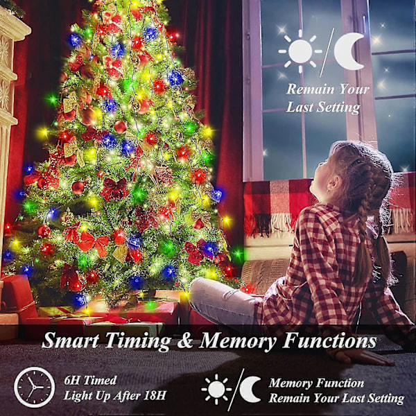 Julgransbelysning, 400 LED-julbelysning med 8 ljuslägen & minnesfunktion, 2 meter x 16 ljusslingor med timerfunktion & fjärrkontroll (FMY) Multicolored-400led