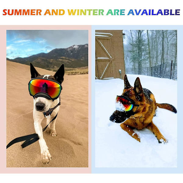 Yhsqv-koiran aurinkolasit UV-suojalla, säädettävällä hihnalla, tuulenpitävät, sumunsuojatut ulkoilulasit lemmikeille (FMY) Black frame x red glass