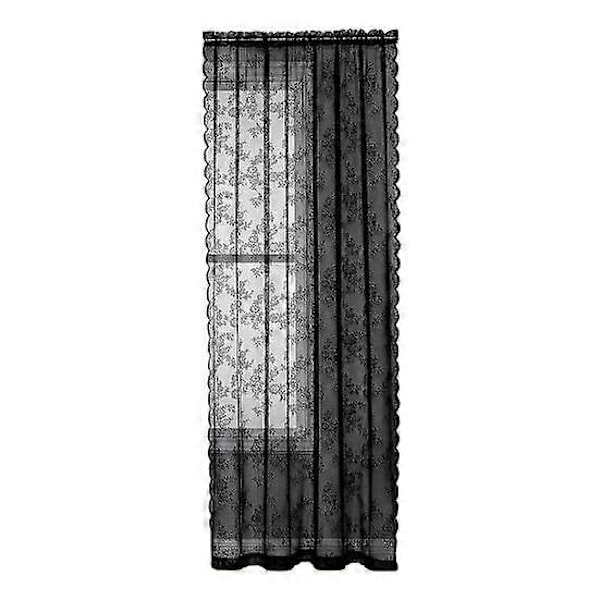 Ohut pitsiverho, yleismallinen, helppo asentaa, vintage-kukkakuvioinen, ohut goottilainen verho, makuuhuoneen ylellinen valonsuodatus (FMY) black M