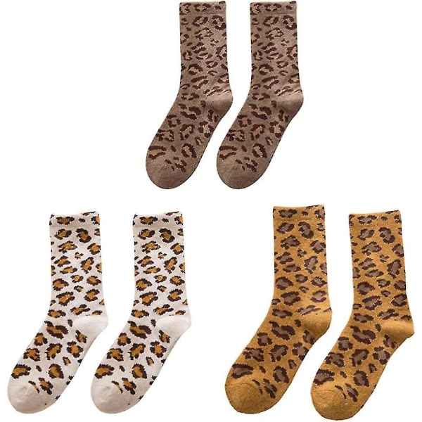 Leopardmönstrade print Print Höst Vinter Ull Fuzzy Crew Socks 3 (FMY)