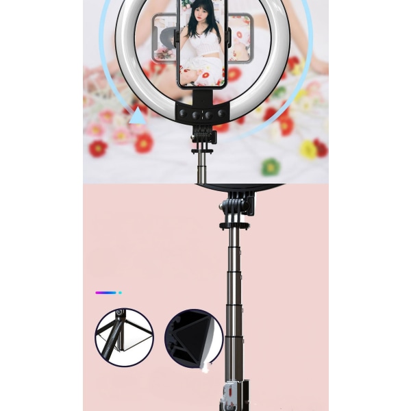 Selfie Stick letvægts med strækbart stativ Fyld Light Selfie Ring Light (FMY)