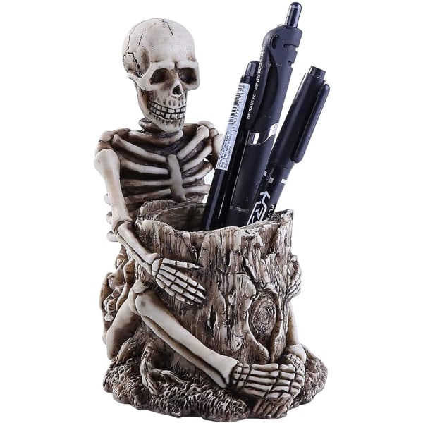 Skull Pen Holder Cup, Creative Skull Skeleton Penns Hållare Stativ Pen Cup Makeup Borsthållare (FMY)