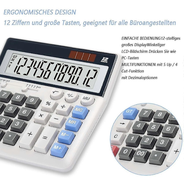 Lommeregner med store taster, stort display, 12 cifre, skrivebordslommeregner, kontorlommeregner -h - Ya  (FMY)