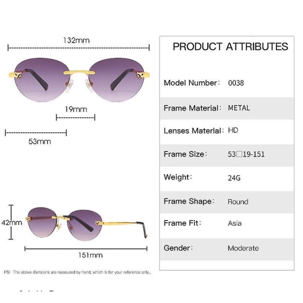 Klassiske solbriller uten innfesting for kvinner Runde briller uten innfatning menn Ultra Light Uv400 briller (FMY)