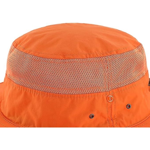 Solhatt i mesh for utendørs, bred brem, UV-beskyttelse, fiskehatt, turhatt, oransje (FMY)