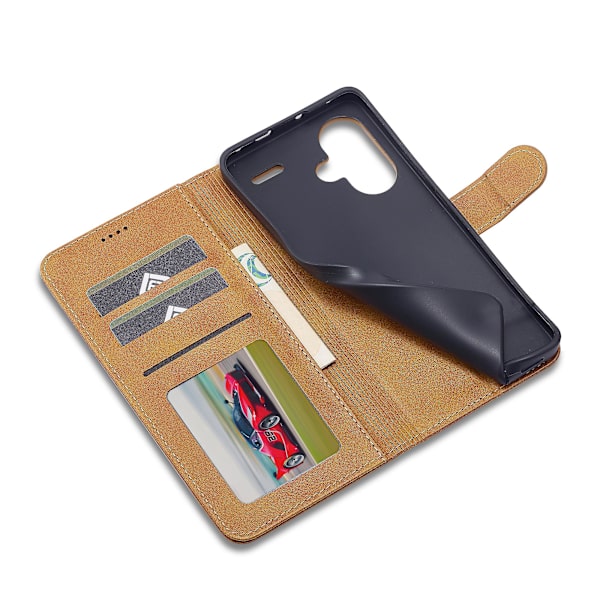 LC.IMEEKE For Xiaomi Redmi Note 13 Pro+ 5G Etui Kalveskinnstruktur Lommebok Folio Flip Telefondeksel  (FMY) Yellow