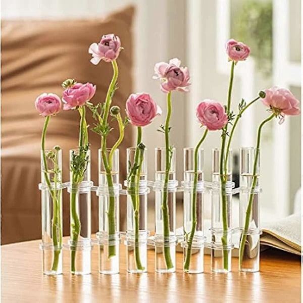 Hængslet Blomster Vase Reagensglas, 8 stk Reagensglas Blomster Vaser Plante Display Holder, Bord Midtpunkter Vase Med Børst (FMY) 8Pcs S- 15 x 2.2 cm