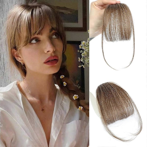 Luggs Hårklipp, 100% Äkta Mänskligt Hår, Tunna Luggs, Clip-on Luftluggs för Kvinnor, Böjda Luggs (FMY) Medium Brown