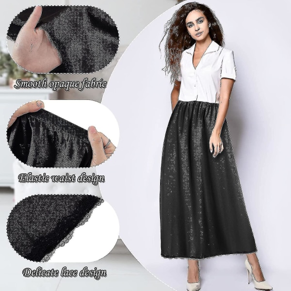 2 stk Halv Slip Blonder Lang Underkjole Kvinners Satin Halv Slip Halve Slippers Under Kjoler Slip (FMY)