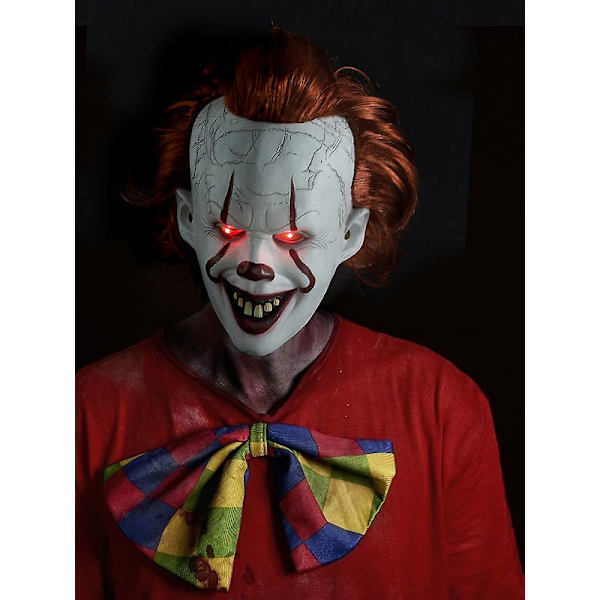Halloween-pelottava pelleammainen Pennywise IT -kokomaski, paha punaiset silmät, kauhu-cosplay-asu, LED-lateksivalo-maski valolla tai ilman (FMY) smiley face does not shine