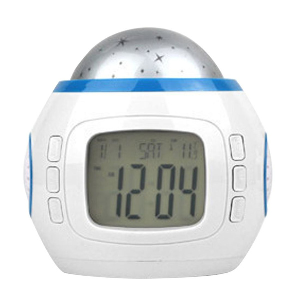 LED-stjärnprojektionsväckarklocka digital snooze-klocka nattljusklocka med kalendertermometer snooze-funktion för barn (FMY)