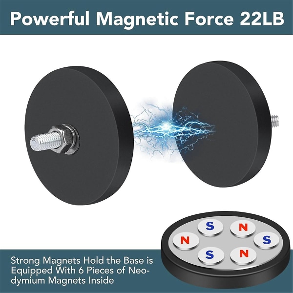 Gummibelagda magneter, 22lbs neodymmagnetbas med M6 gängad magnet med bultar och muttrar, stron (FMY)
