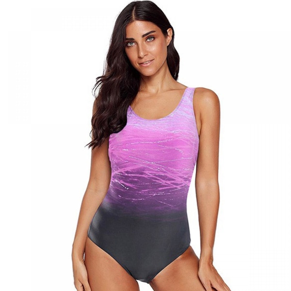 Naisten yksiosaiset uimapuvut print Criss Cross Back uimapuvut Athletic Swimwear, violetti, S (FMY)