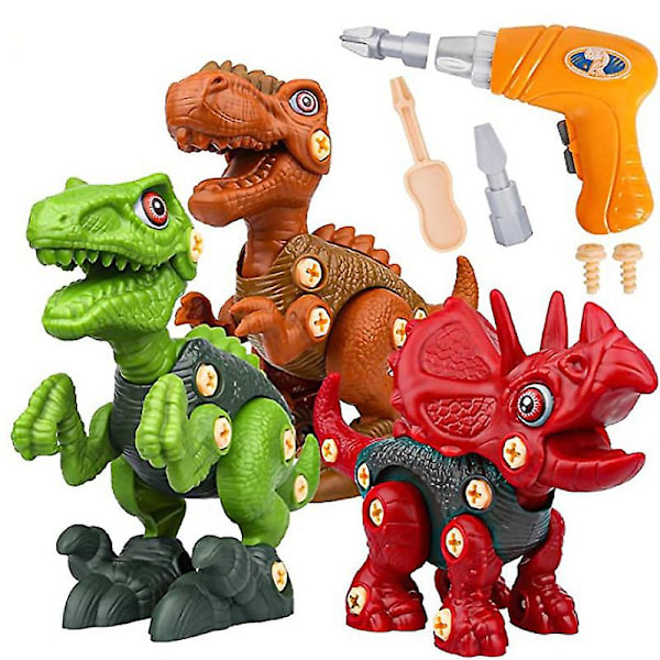 3 stk Dinosaur Leke Elektrisk Drill Demontering Og Montering Barneleker Dinosaur Leke Utdanningsleke  (FMY) A