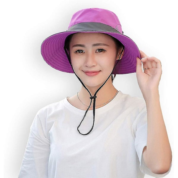 Kvinners Solhatt Sommer Bøttehatt UV-beskyttelse Foldbar Mesh Bredbrem Hatter For Strand Utendørs Fiske Reise Fotturer  (FMY) Purple