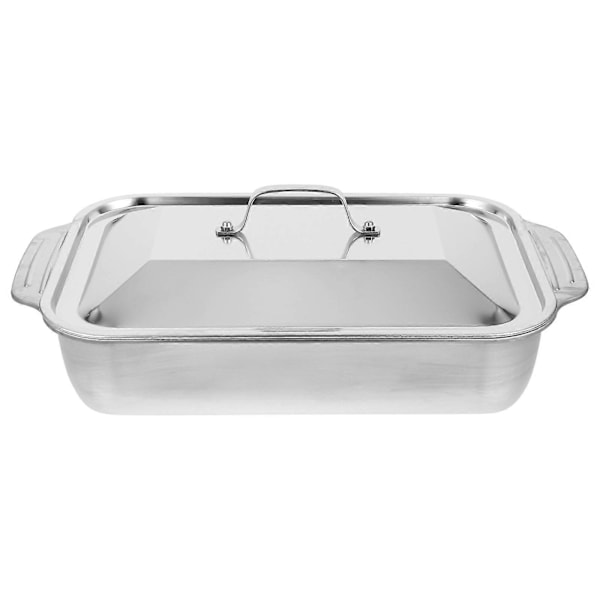 Ruostumattomasta teräksestä valmistettu grillattujen kalojen lautanen, suorakaiteen muotoinen syvä paistinpannu kannen kanssa (FMY) Silver 41.00X24.00X7.50CM