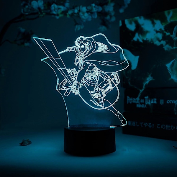 XYC Erwin Smith Action Attack on Titan Anime Lampe Figur Nattlys, 16 Farger RGB LED Fjernkontroll, 3D Anime Rom Dekor Gave til Otaku (FMY)