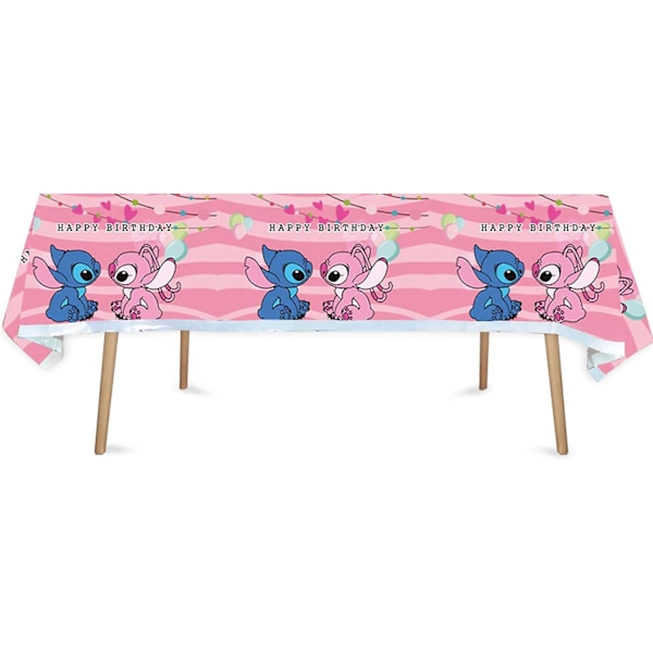 Pink Lilo og Stitch Fødselsdagsfest Tilbehørssæt, Pink Tema Fest Dekorationer Favorer Inkluderer Happy Birthday Banner, Dug (FMY)