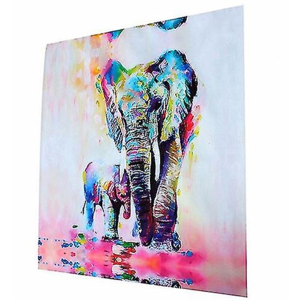 Flerfarvet elefantmønster lærredsmaling Rammeløse billeder Stueindretning (FMY)