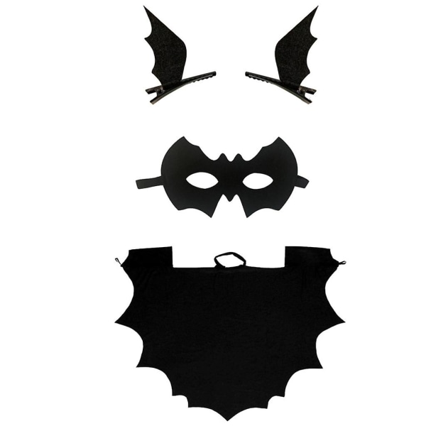 Halloween Fladdermusdräkt Fladdermusvinge Cape Hallween Fladdermus Cosplaydräkt för barn, inkluderar Bat Cape, Hårklämmor, Fladdermusögonmask (FMY)