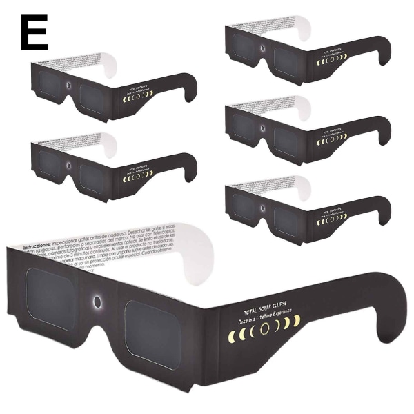 6-pack Solförmörkelseglasögon, CE&ISO-certifierade Eclipse-glas för soltittande, optisk kvalitet Säkra glasögon för direkt solljusvisning (FMY) E