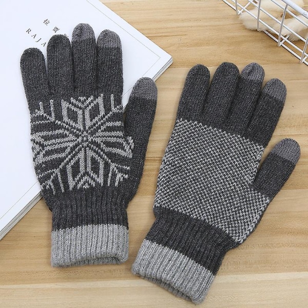 1 par Thicken Screen Touch-handskar Stickade varma handskar Vindtäta vinterhandskar för män utomhus (grå) (FMY)